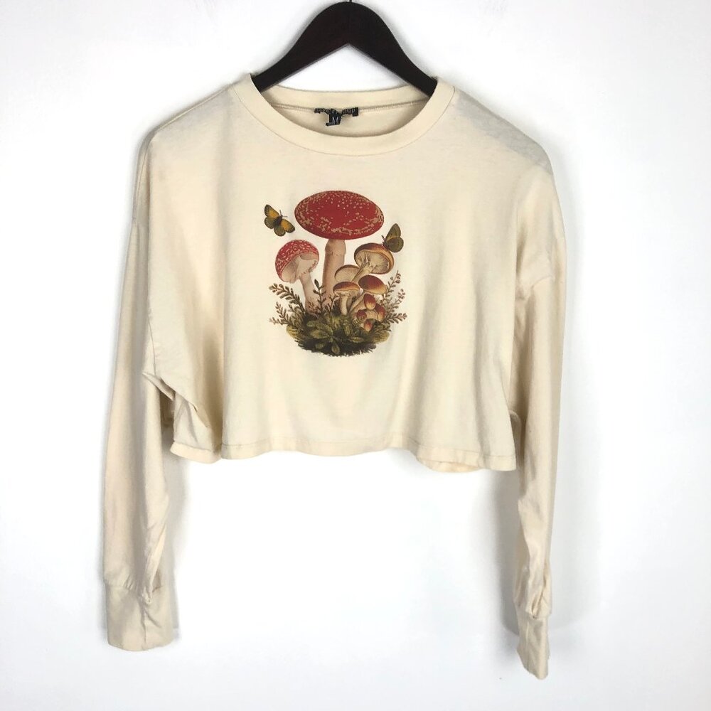 Dolls Kill Current Mood Mushrooms Cropped Long Sleeve T-Shirt Fairy Pixie Size M